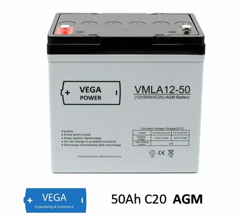 12V 50Ah C20 AGM Batterie Akku Vega Power