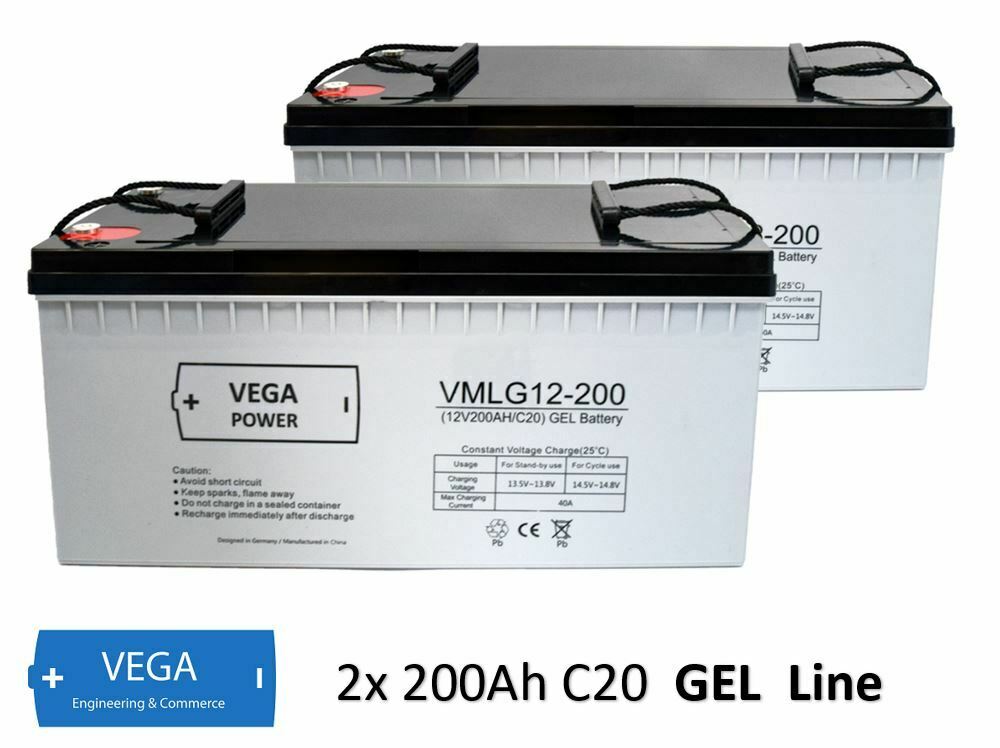 2 Stück 12V 200Ah C20 GEL Batterie Akku Vega Power