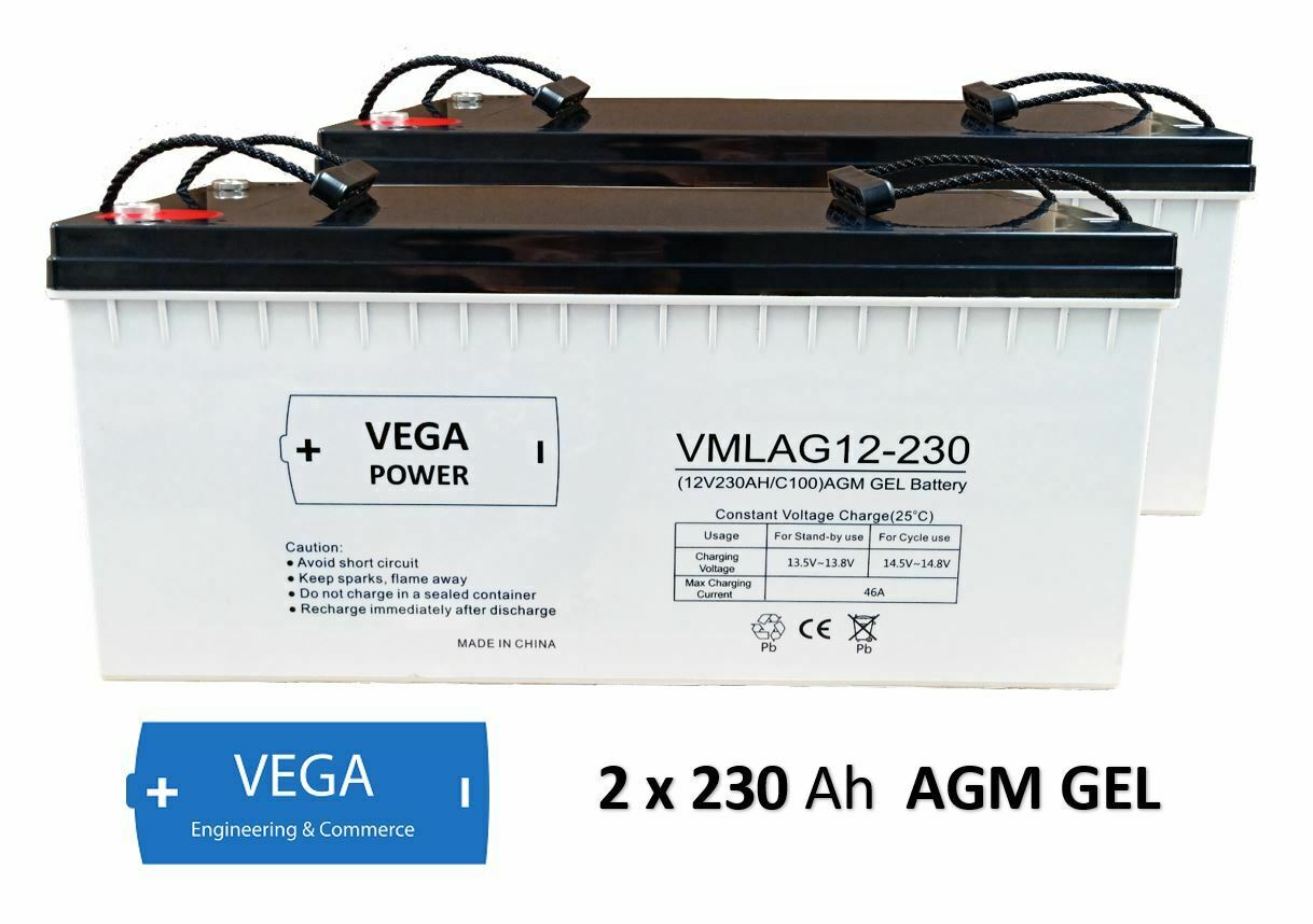 2 Stück 12V 230Ah C100 AGM GEL Batterie Akku Vega Power