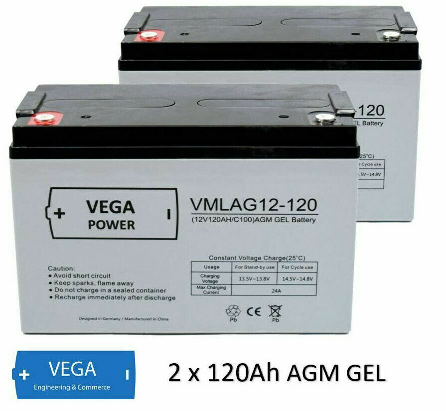 2 Stück 12V 120Ah AGM Batterie Akku Vega Power